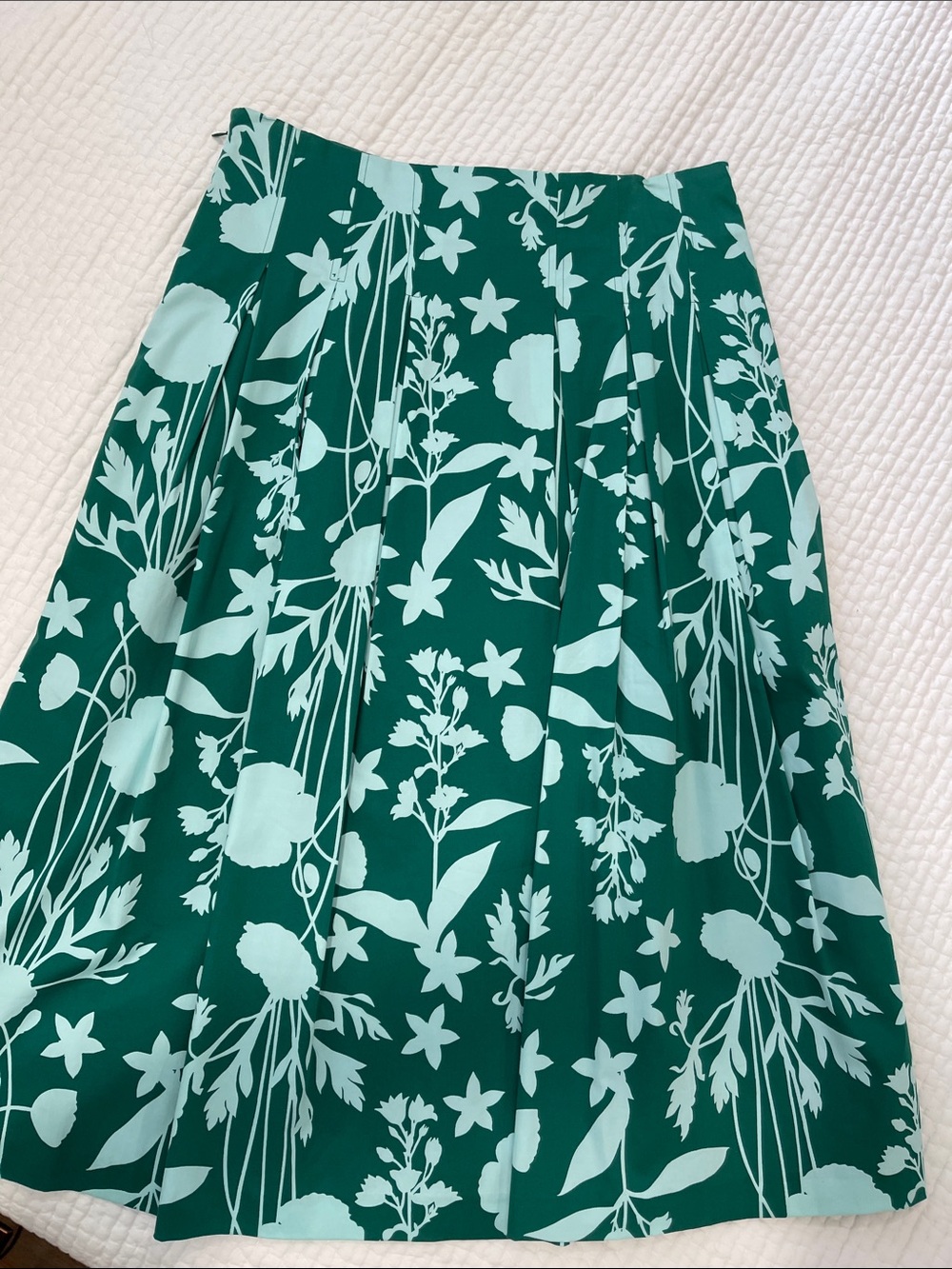 Boden Teal and Mint Botanical Pleated Midi Skirt